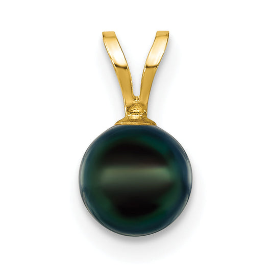 14k Yellow Gold 14k 6-7mm Black Round Akoya Saltwater Cultured Pearl Pendant