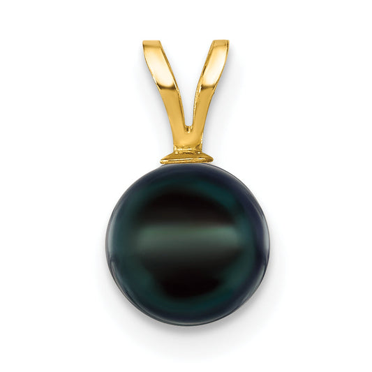 14k Yellow Gold 14k 7-8mm Black Round Akoya Saltwater Cultured Pearl Pendant