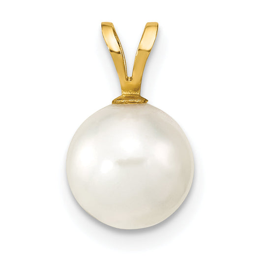 14k Yellow Gold 14k 8-9mm White Round Akoya Saltwater Cultured Pearl Pendant