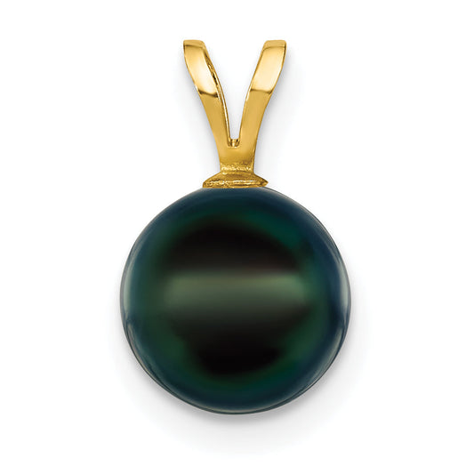 14k Yellow Gold 14k 8-9mm Black Round Akoya Saltwater Cultured Pearl Pendant