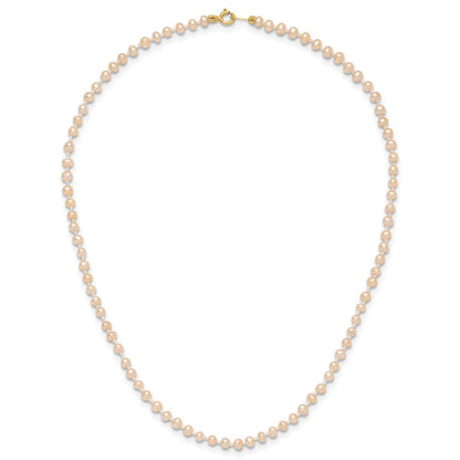 14K Yellow Gold 3 4mm Pink Near Round Freshwater Cultured Pearl Bracelet