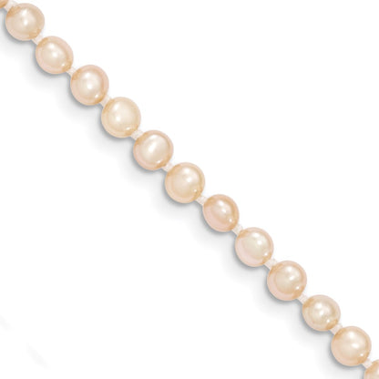 14K Yellow Gold 3 4mm Pink Near Round Freshwater Cultured Pearl Bracelet