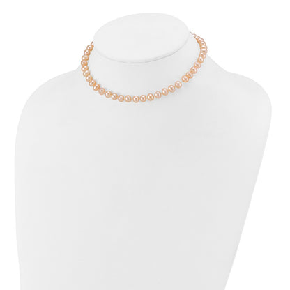 14K Yellow Gold 5 6mm Pink Near Round Freshwater Cultured Pearl Bracelet