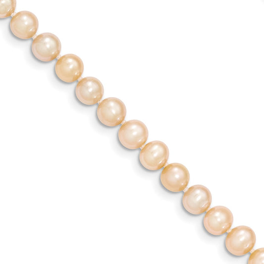 14K Yellow Gold 5 6mm Pink Near Round Freshwater Cultured Pearl Bracelet