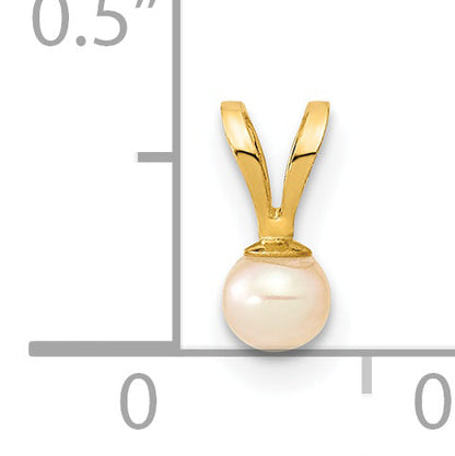 14K Yellow Gold 3 4mm Pink Round Freshwater Cultured Pearl Pendant