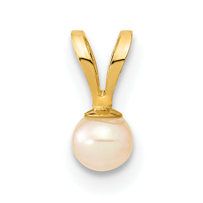 14K Yellow Gold 3 4mm Pink Round Freshwater Cultured Pearl Pendant