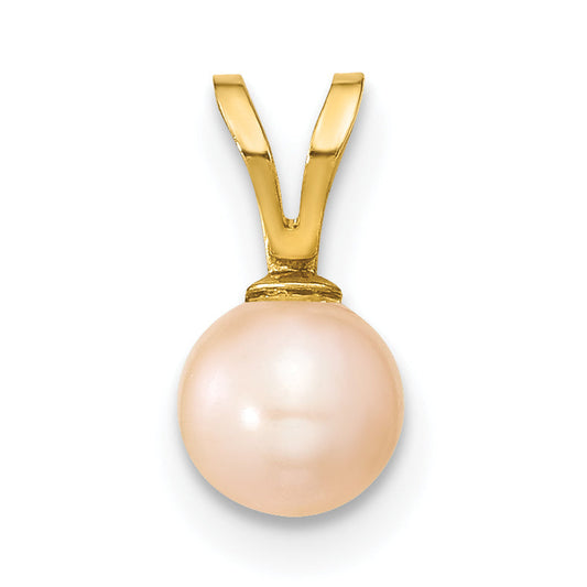 14k Yellow Gold 14k Gold 5-6mm Pink Round Pink Freshwater Cultured Pearl Pendant