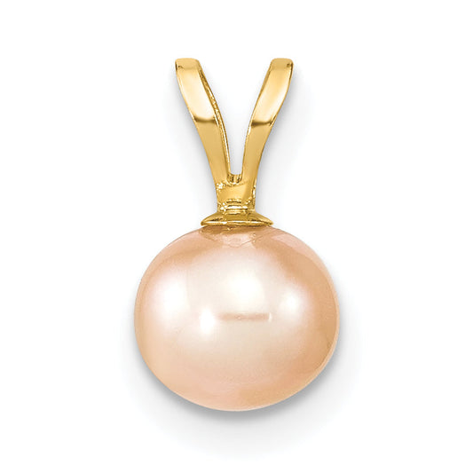 14k Yellow Gold 14k Gold 6-7mm Pink Round Freshwater Cultured Pearl Pendant
