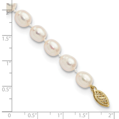 14K Yellow Gold 7 8mm White Rice Freshwater Cultured Pearl 7.5 Inch Bracelet
