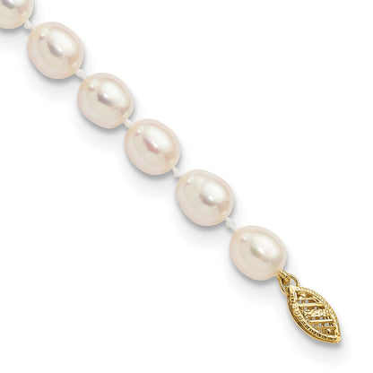 14K Yellow Gold 7 8mm White Rice Freshwater Cultured Pearl 7.5 Inch Bracelet