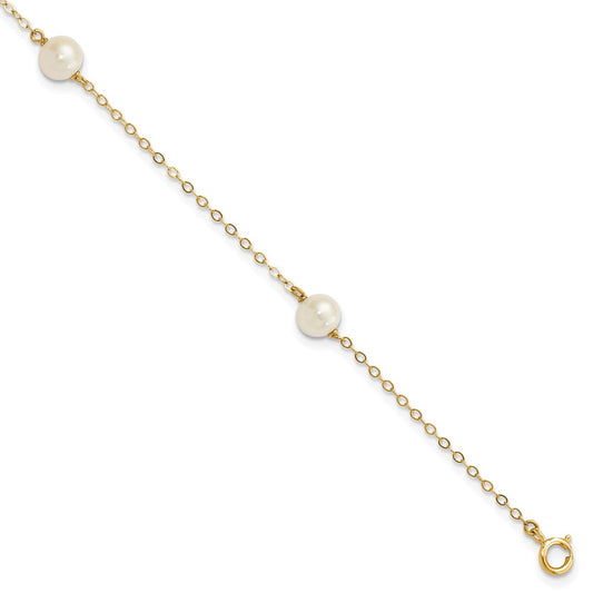10K Yellow Gold 5-6mm White Near-Round Freshwater Cultured Pearl 3-Station 7.25 Inch Bracelet