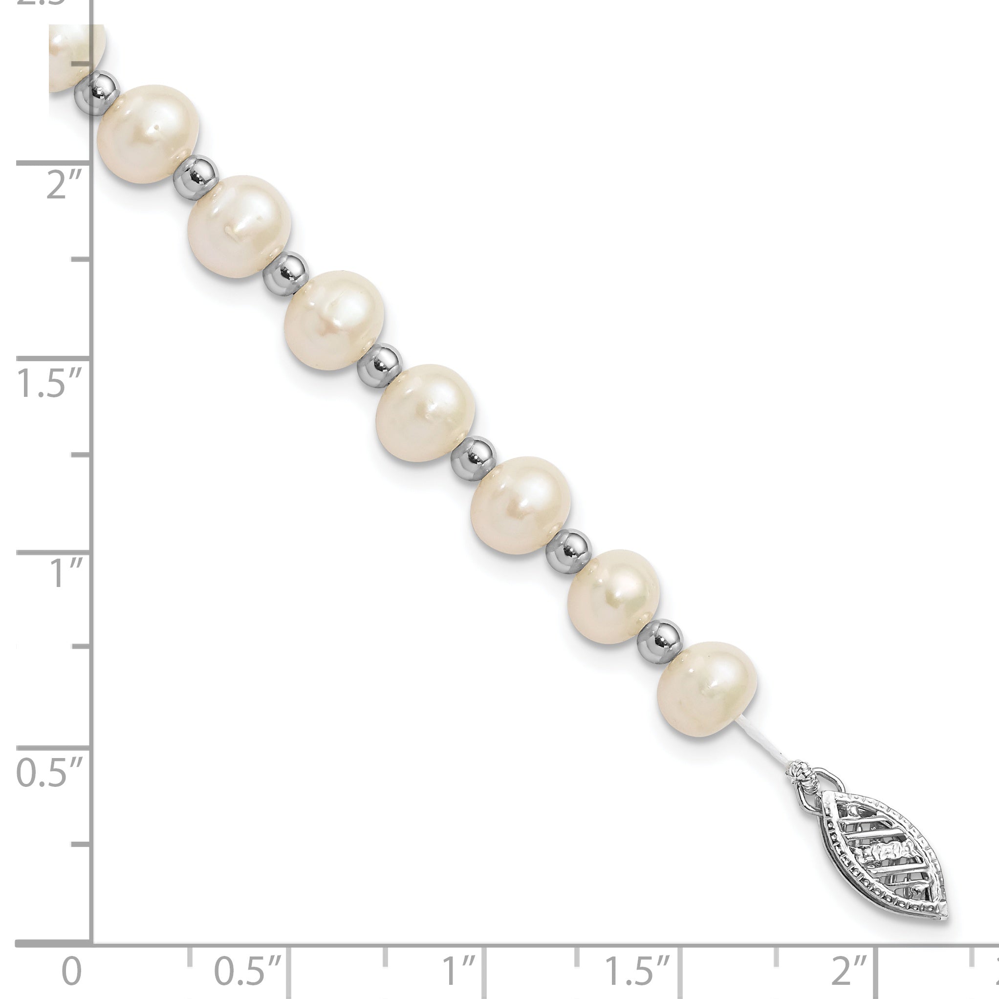 14K White Gold 6 7mm Near Round Freshwater Cultured Pearl Beaded 7 Inch Bracelet