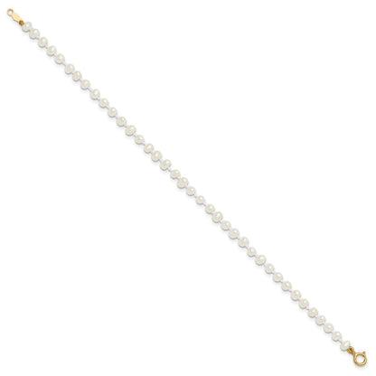 14K Yellow Gold Madi K 3 4mm White Egg Shape Freshwater Cultured Pearl 6 Inch Bracelet