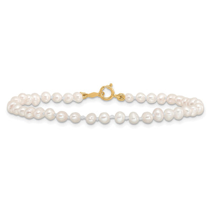 14K Yellow Gold Madi K 3 4mm White Egg Shape Freshwater Cultured Pearl 6 Inch Bracelet