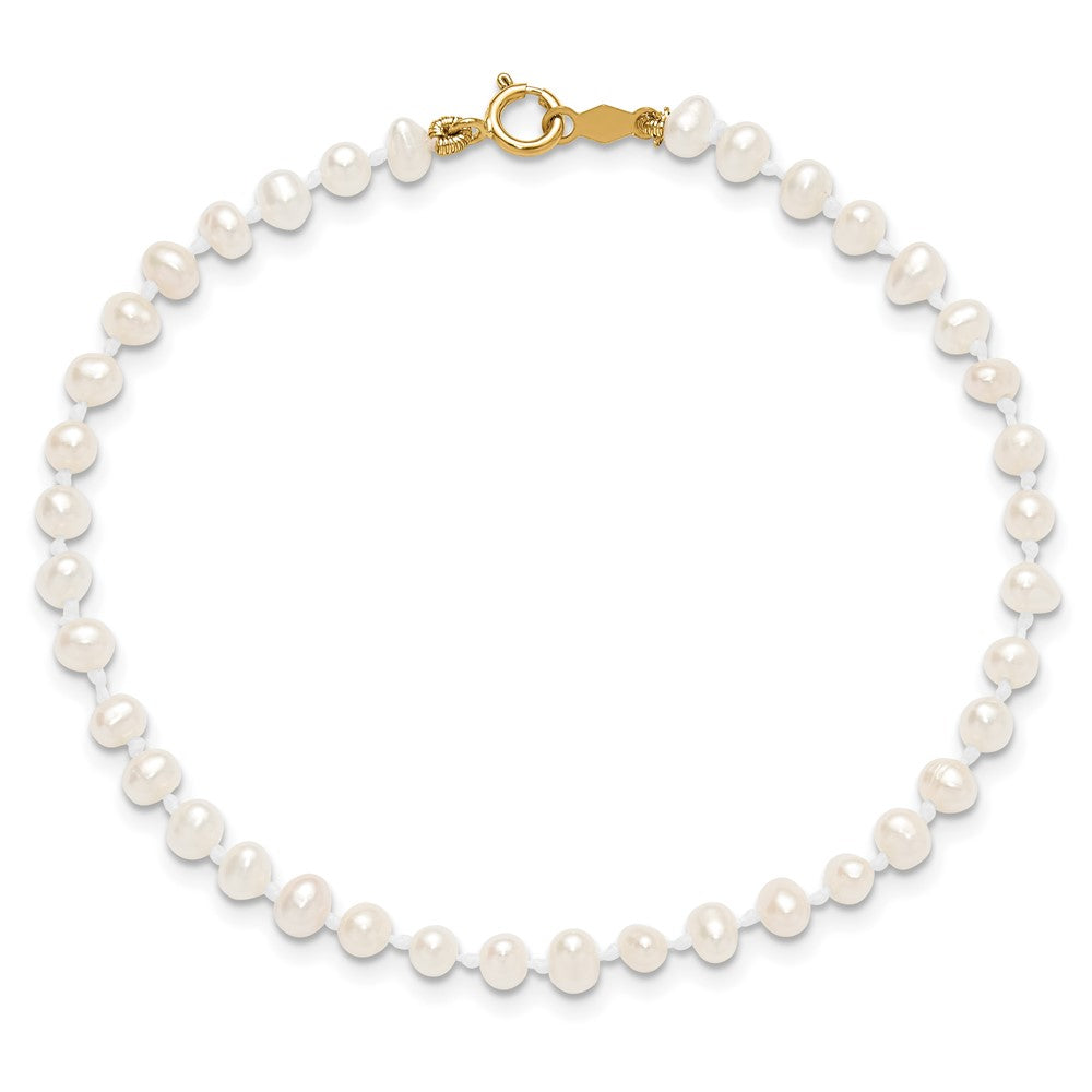 14K Yellow Gold Madi K 3 4mm White Egg Shape Freshwater Cultured Pearl 6 Inch Bracelet