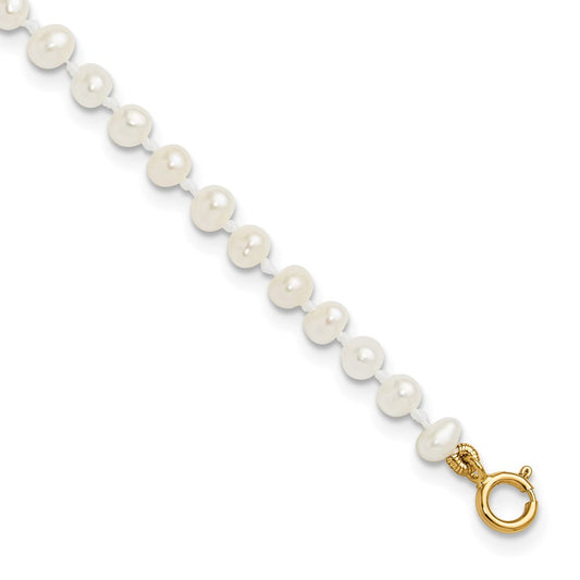 14K Yellow Gold Madi K 3 4mm White Egg Shape Freshwater Cultured Pearl 6 Inch Bracelet