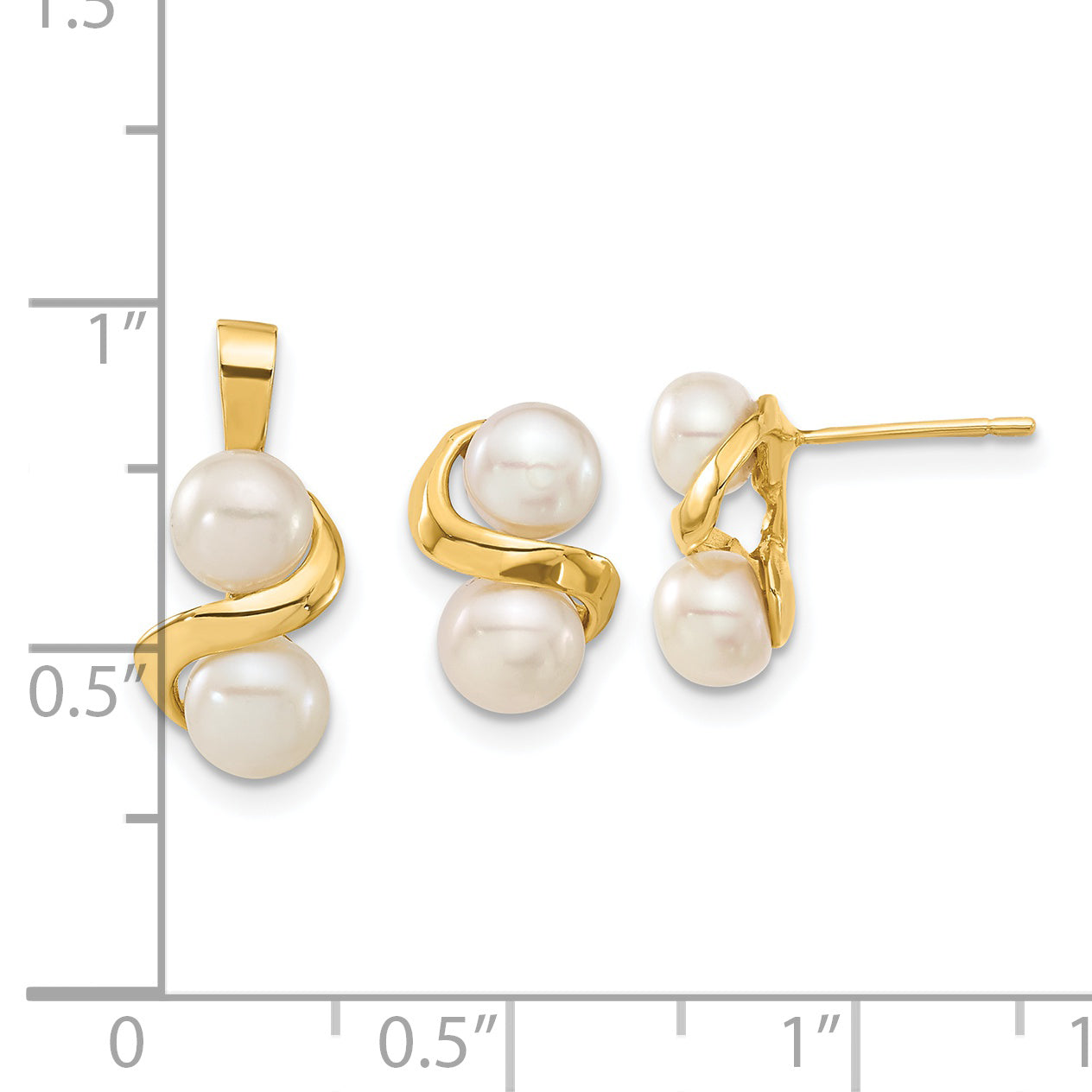 14k Yellow Gold 14k 5-6mm White Button Freshwater Cultured Pearl Post Earrings and Pendant Set