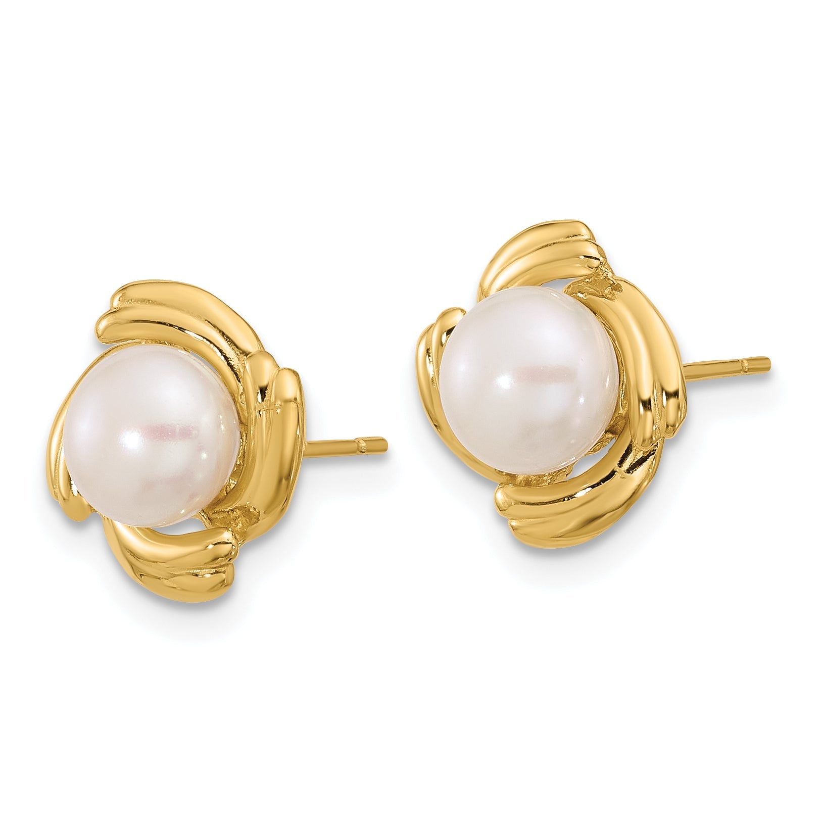 14k Yellow Gold 14k 6-7mm White Button Freshwater Cultured Pearl Post Earrings and Pendant Set