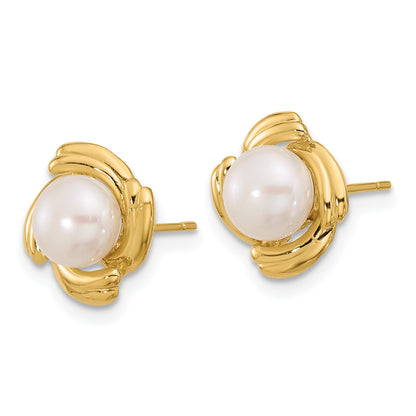 14k Yellow Gold 14k 6-7mm White Button Freshwater Cultured Pearl Post Earrings and Pendant Set