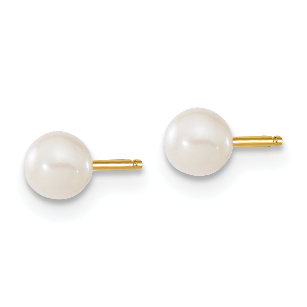 14k Yellow Gold 14k Children's 4-5mm White Round Freshwater Cultured Pearl Pendant and Post Earrings Set