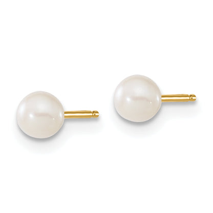 14k Yellow Gold 14k Children's 4-5mm White Round Freshwater Cultured Pearl Pendant and Post Earrings Set