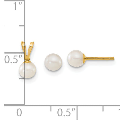 14k Yellow Gold 14k Children's 4-5mm White Round Freshwater Cultured Pearl Pendant and Post Earrings Set