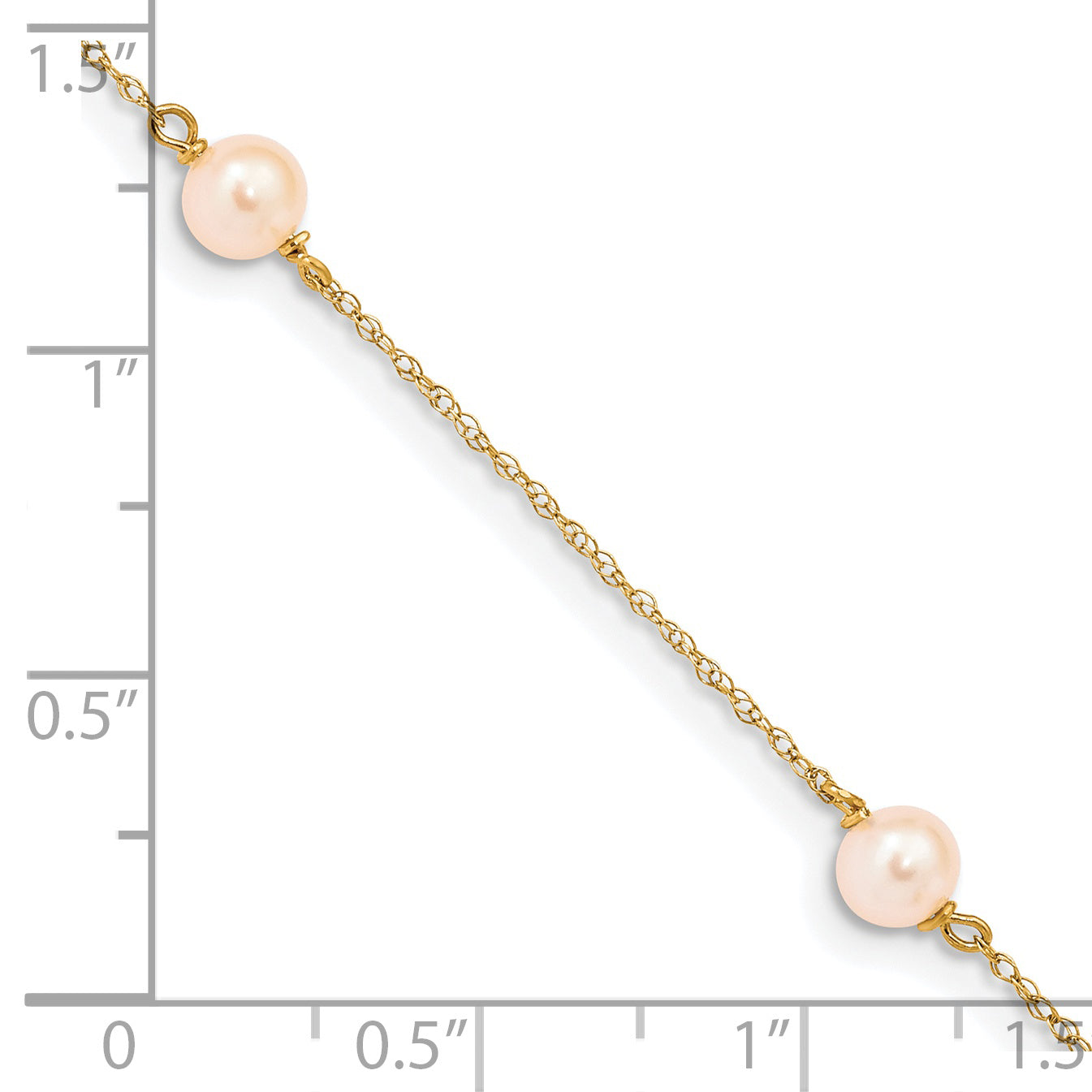 14K Yellow Gold Madi K 5 6mm Pink Near Round Freshwater Cultured Pearl 3 Station 6 Inch Bracelet