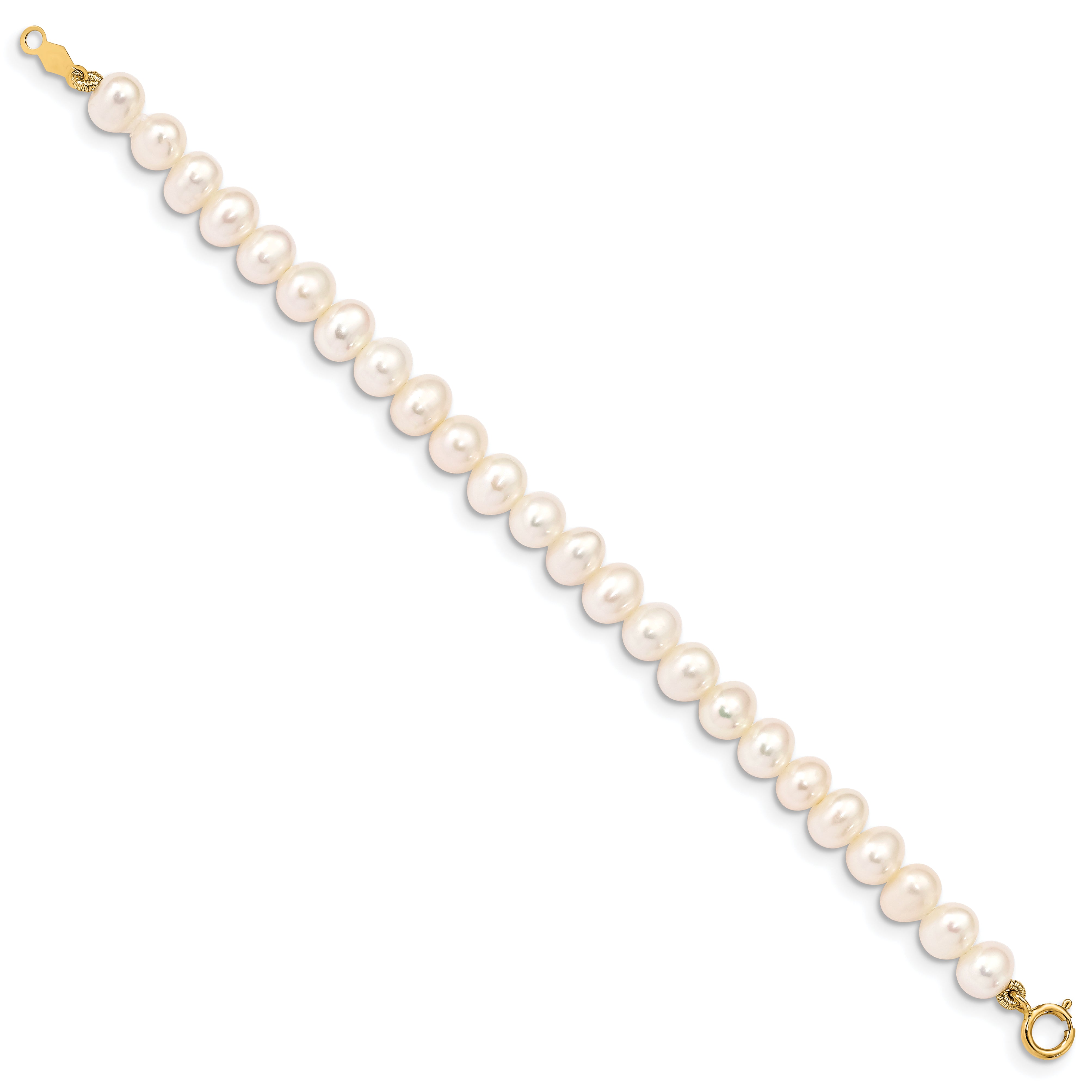14K Yellow Gold Madi K 4 5mm White Egg Shape Freshwater Cultured Pearl 5 Inch Bracelet