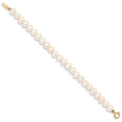 14K Yellow Gold Madi K 4 5mm White Egg Shape Freshwater Cultured Pearl 5 Inch Bracelet