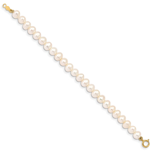 14K Yellow Gold Madi K 4 5mm White Egg Shape Freshwater Cultured Pearl 5 Inch Bracelet