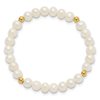 14K Yellow Gold Madi K 4 5mm White Egg Shape Freshwater Pearl Beaded Stretch Bracelet