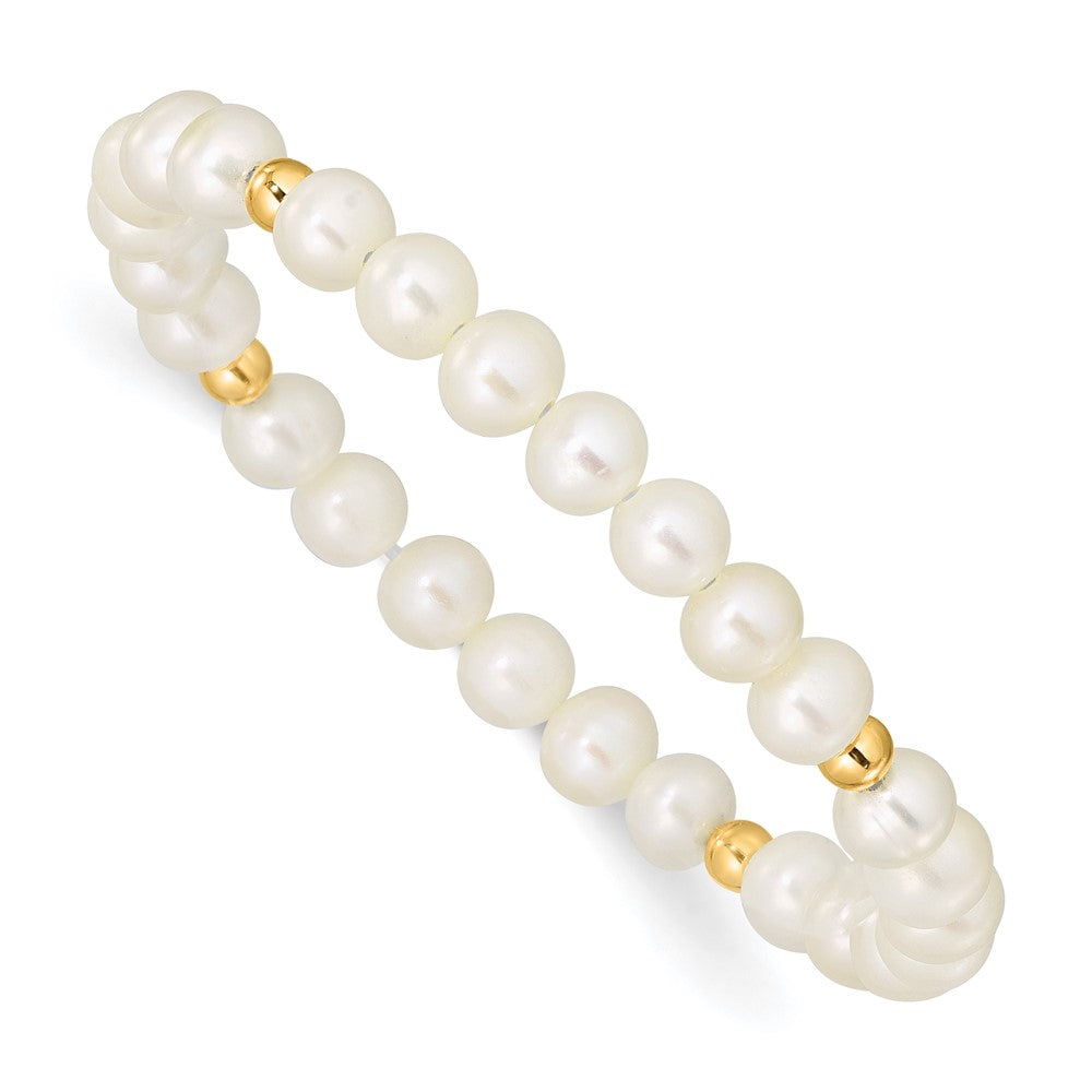 14K Yellow Gold Madi K 4 5mm White Egg Shape Freshwater Pearl Beaded Stretch Bracelet