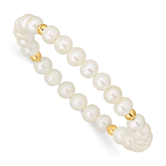 14K Yellow Gold Madi K 4 5mm White Egg Shape Freshwater Pearl Beaded Stretch Bracelet