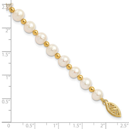 14K Yellow Gold 6 7mm White Near Round Freshwater Cultured Pearl Beaded 7 Inch Bracelet
