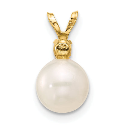 14k Yellow Gold 14k 7-7.5mm White Round Freshwater Cultured Pearl and .07AM Amethyst Pendant