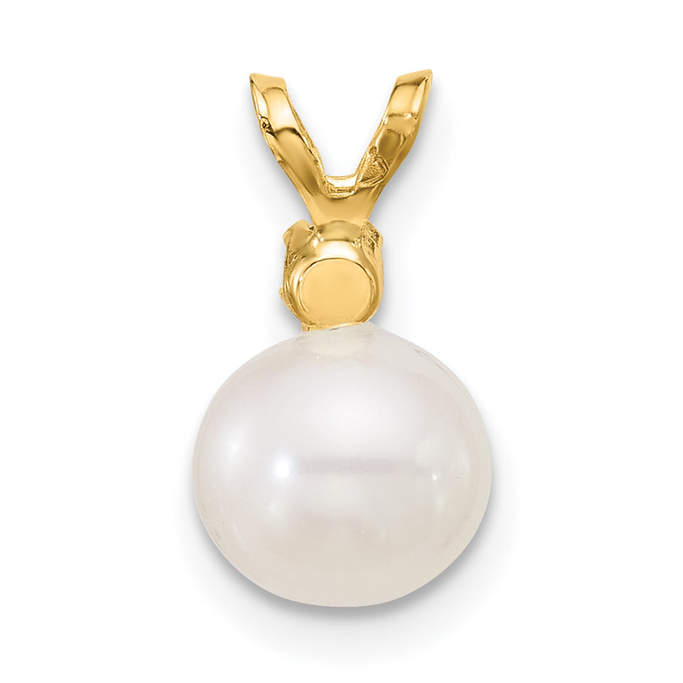 14k Yellow Gold 14k 7-7.5mm White Round Freshwater Cultured Pearl and .09EM Emerald Pendant