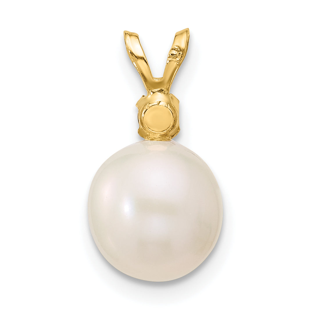 14k Yellow Gold 14k 8-8.5mm White Round Freshwater Cultured Pearl and .07AM Amethyst Pendant