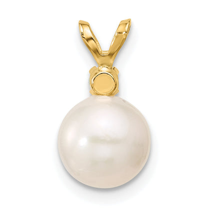 14k Yellow Gold 14k8-8.5mm White Round Freshwater Cultured Pearl and .09EM Emerald Pendant
