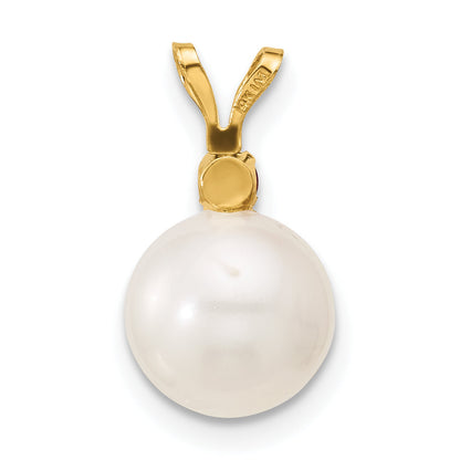 14k Yellow Gold 14k 8-8.5mm White Round Freshwater Cultured Pearl and .09RU Ruby Pendant