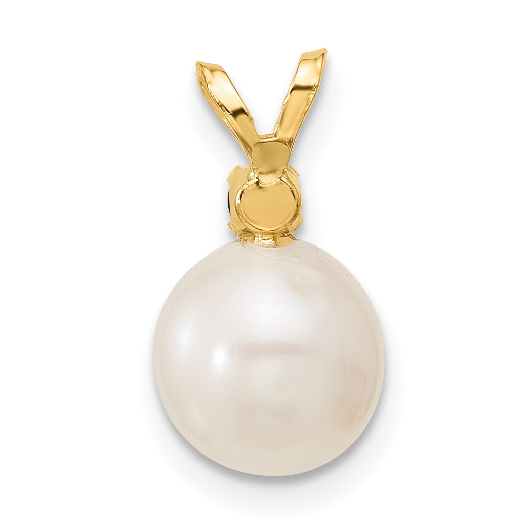 14k Yellow Gold 14k 8-8.5mm White Round Freshwater Cultured Pearl and .09SA Sapphire Pendant
