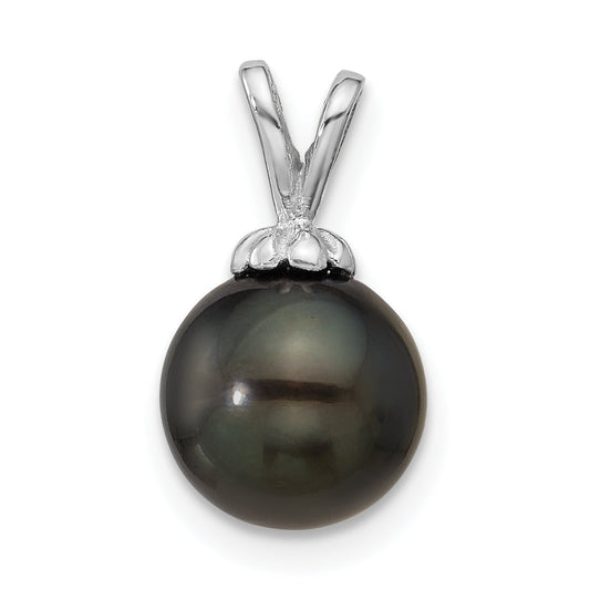 14k White Gold 14k White Gold 8-9mm Round Black Tahitian Saltwater Cultured Pearl Pendant