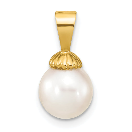 14k Yellow Gold 14K 8-9mm White Round Freshwater Pearl Pendant