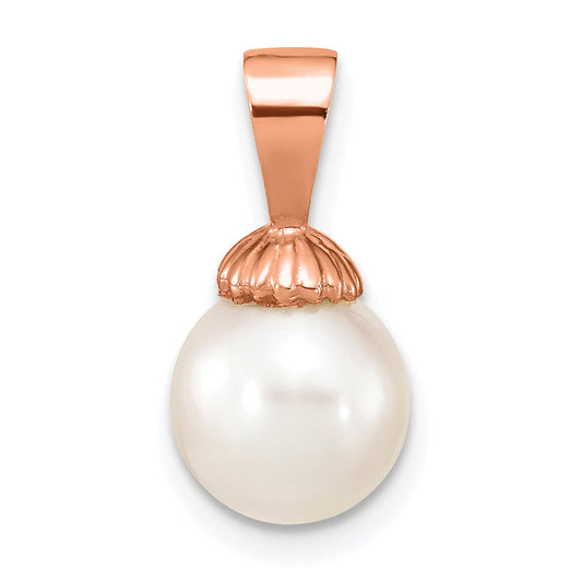 14k Rose Gold 14K Rose Gold 8-9mm White Round Freshwater Cultured Pearl Pendant