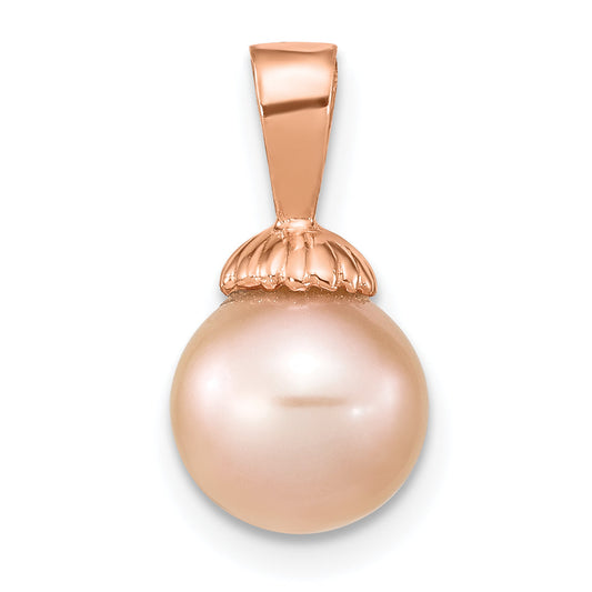 14k Rose Gold 14k Rose Gold 8-9mm Pink Round Freshwater Cultured Pearl Pendant