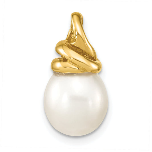 14k Yellow Gold 14K 9-10mm White Rice Freshwater Cultured Pearl Pendant