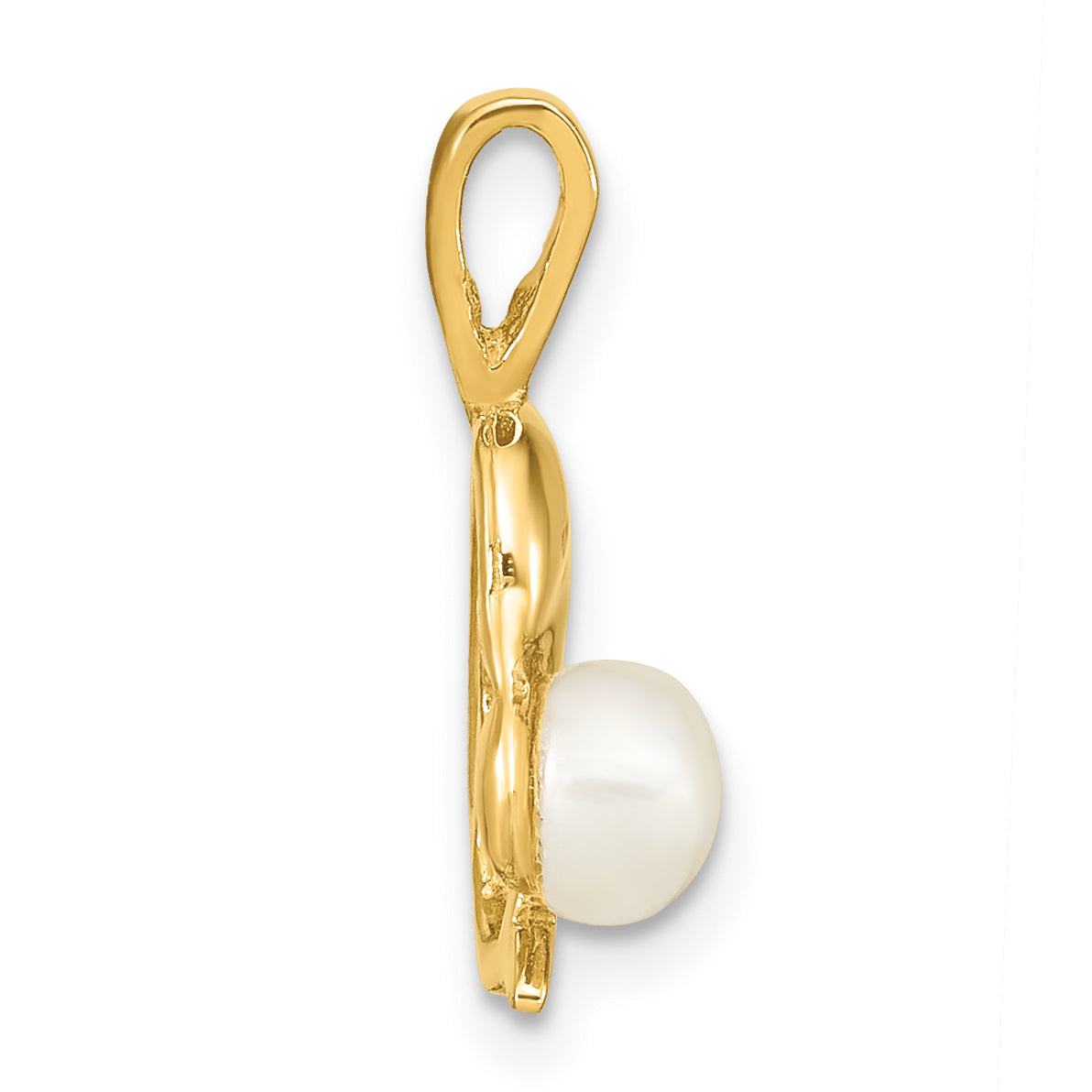 14k Yellow Gold 14k 5-6mm White Button Freshwater Cultured Pearl Dolphin Pendant