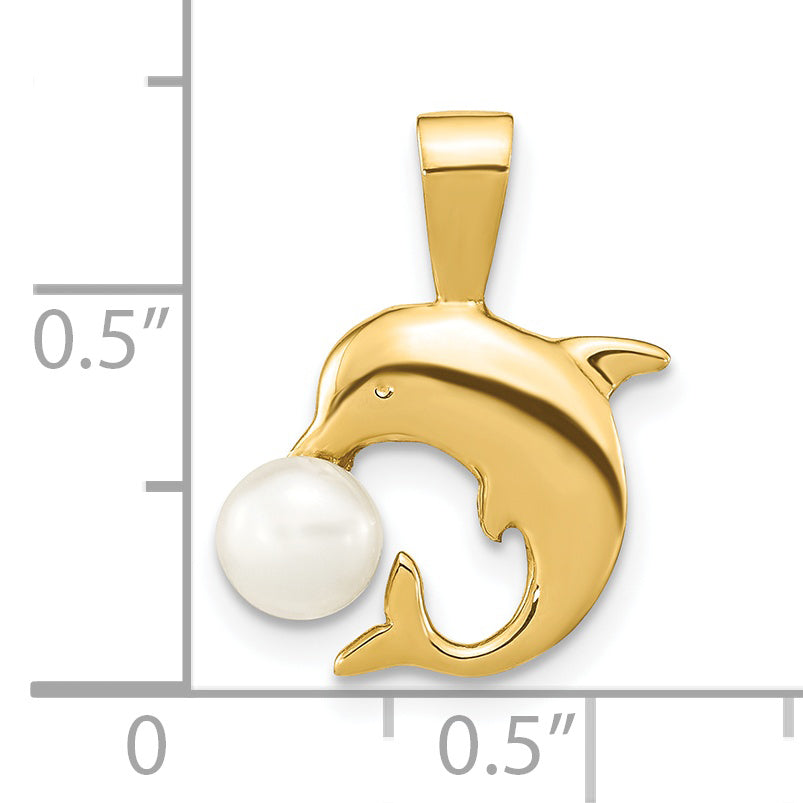 14k Yellow Gold 14k 5-6mm White Button Freshwater Cultured Pearl Dolphin Pendant