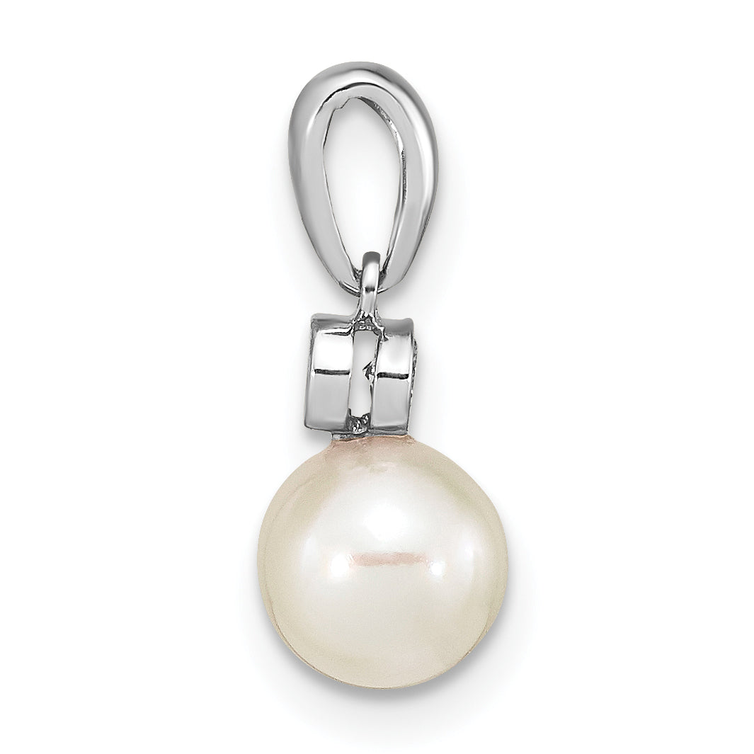 14k White Gold 14k White Gold 6-7mm Round White Akoya Saltwater Cultured Pearl and .05 Carat Diamond Pendant