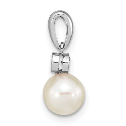 14k White Gold 14k White Gold 6-7mm Round White Akoya Saltwater Cultured Pearl and .05 Carat Diamond Pendant