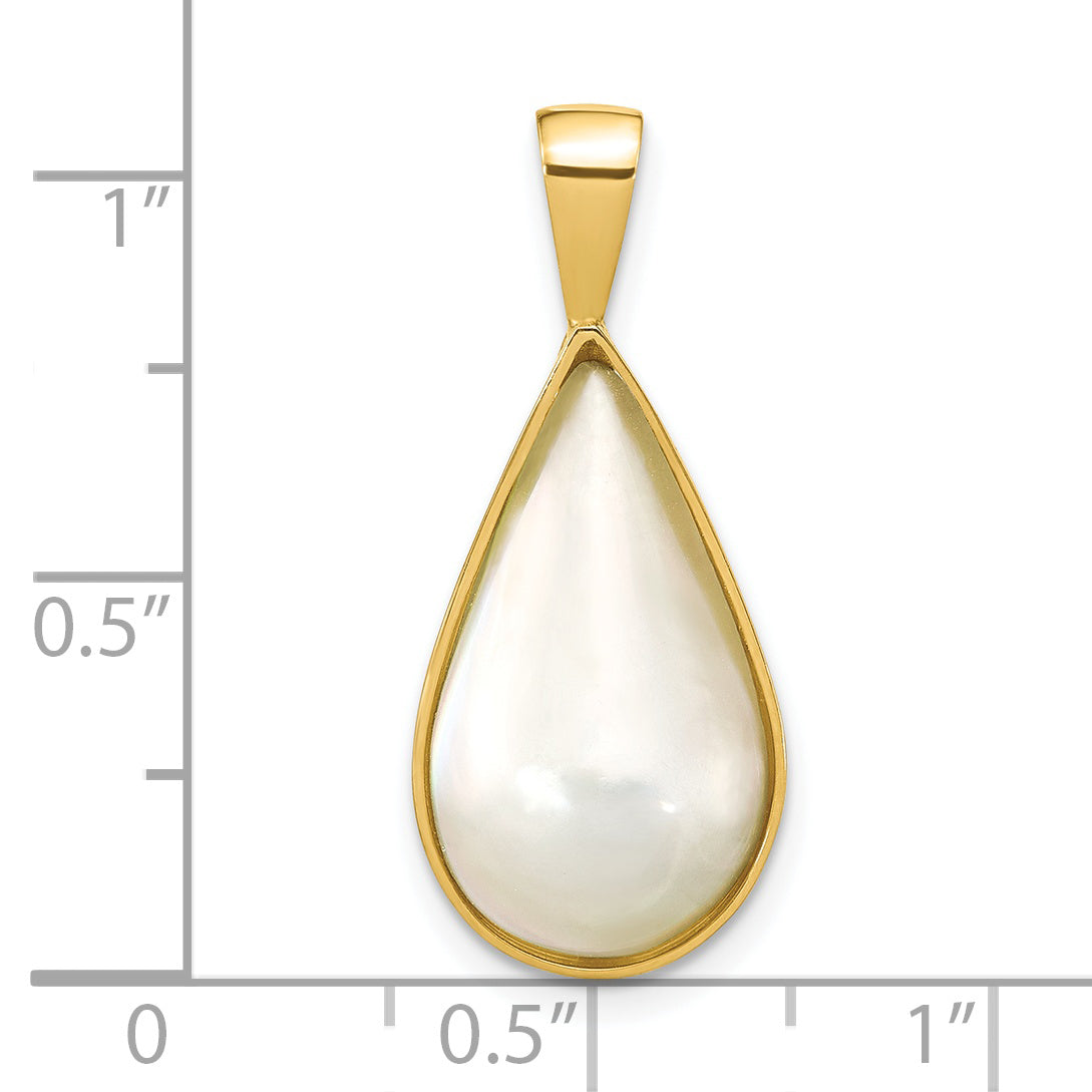 14k Yellow Gold 14K 10x18mm White Teardrop Saltwater Mabe Pearl Pendant